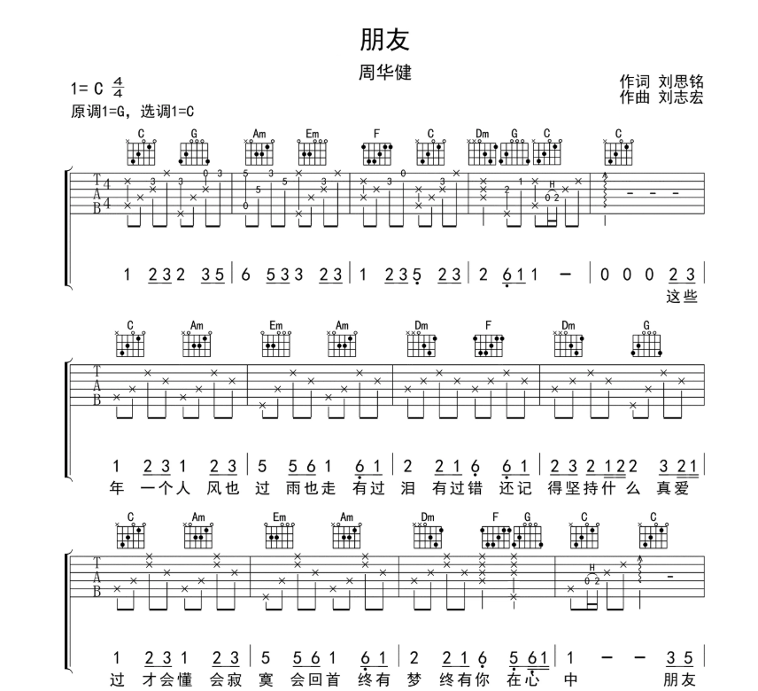 周华健朋友吉他谱周华健吉他图片谱4张