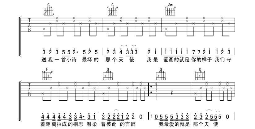 曾轶可最天使吉他谱曾轶可吉他图片谱6张