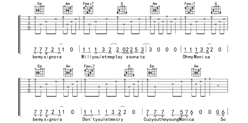 柳爽《莫妮卡》 吉他谱 柳爽 吉他图片谱8张