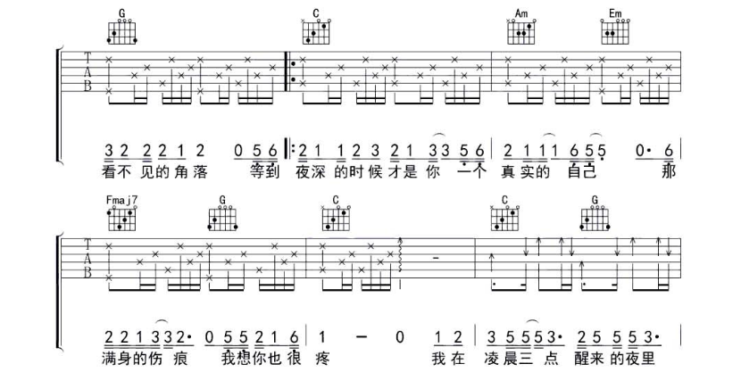 陈硕子凌晨三点吉他谱陈硕子吉他图片谱6张