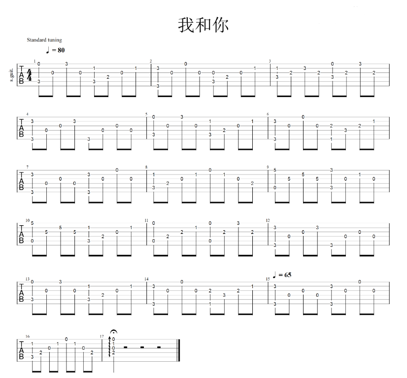 我和你吉他谱陈百强吉他图片谱1张