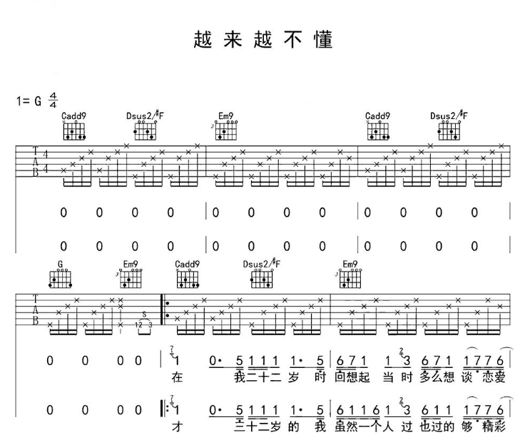 蔡健雅《越来越不懂》 吉他谱 蔡健雅 吉他图片谱5张