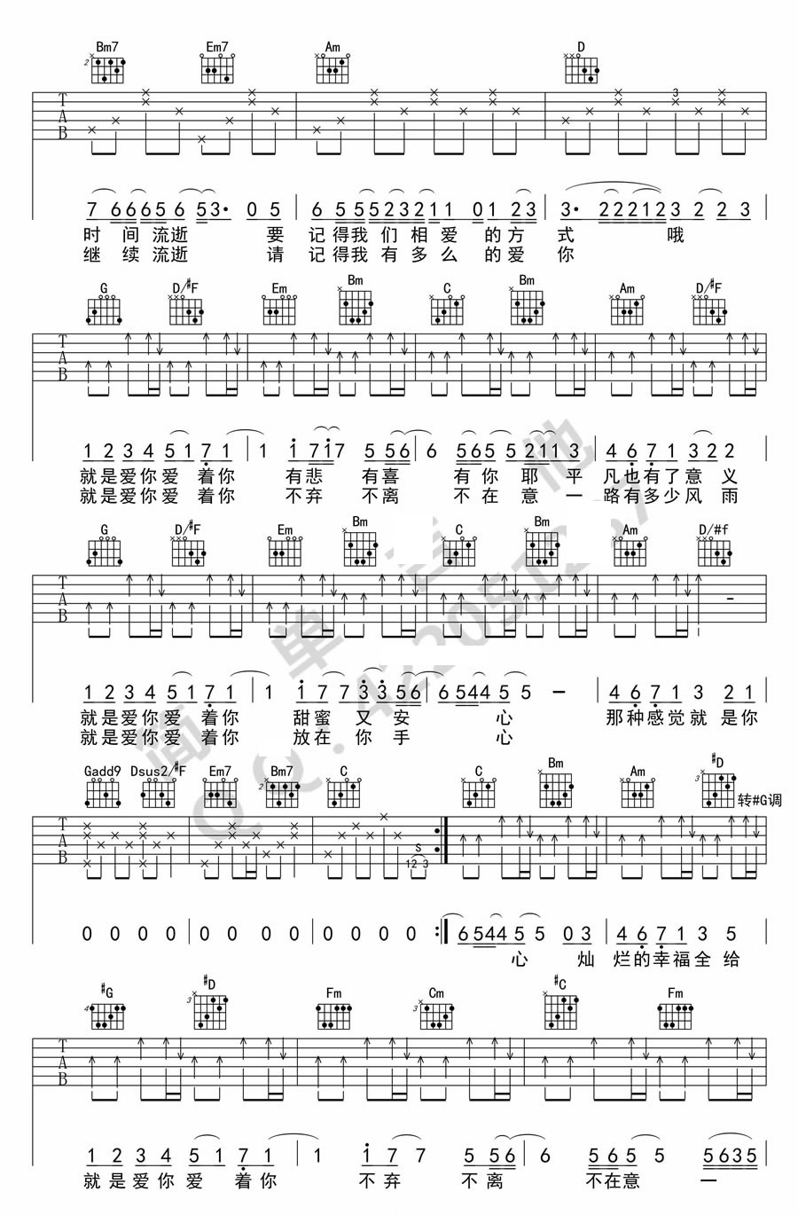 就是爱你陶喆g调六线谱完整版吉他谱陶喆吉他图片谱4张
