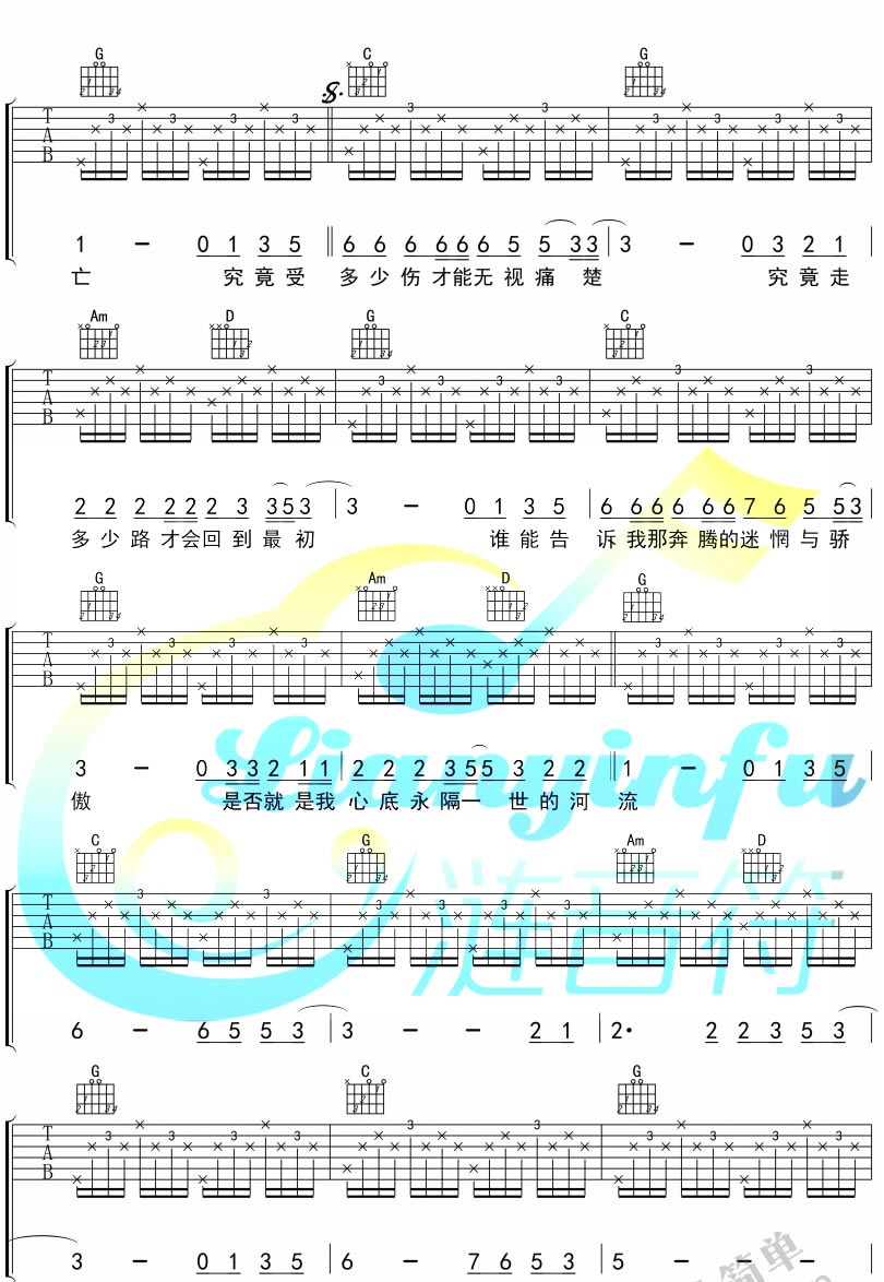 河流吉他谱汪峰汪峰河流吉他谱汪峰六线谱图片谱完整版吉他图片谱5张