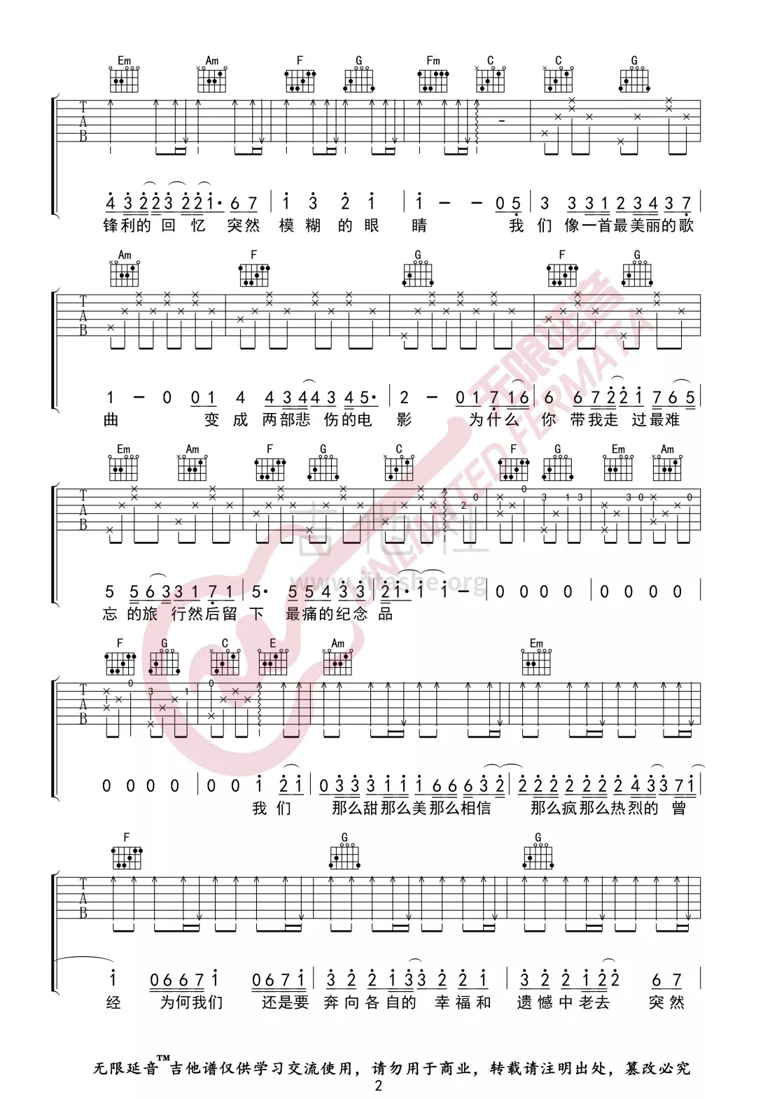 《突然好想你吉他谱》_古巨基_吉他图片谱3张 图2