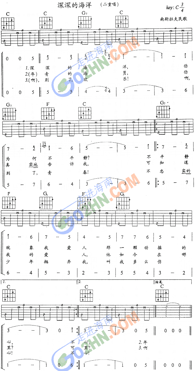 《深深的海洋吉他谱》_同一首歌_吉他图片谱1张 图1