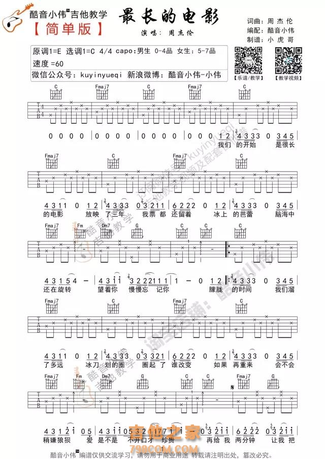 《最长的电影吉他谱》_李霄云_E调_吉他图片谱2张 图1