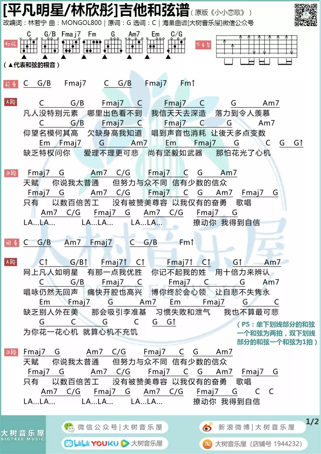 《平凡明星吉他谱》_Cookies_吉他图片谱2张 图1