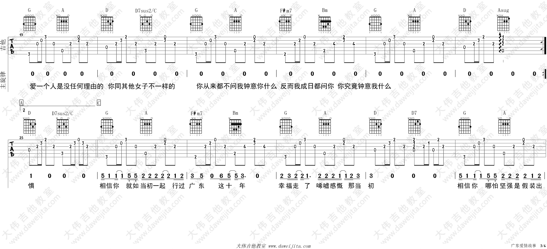 《广东爱情故事吉他谱》_广东雨神_D调_吉他图片谱4张 图3