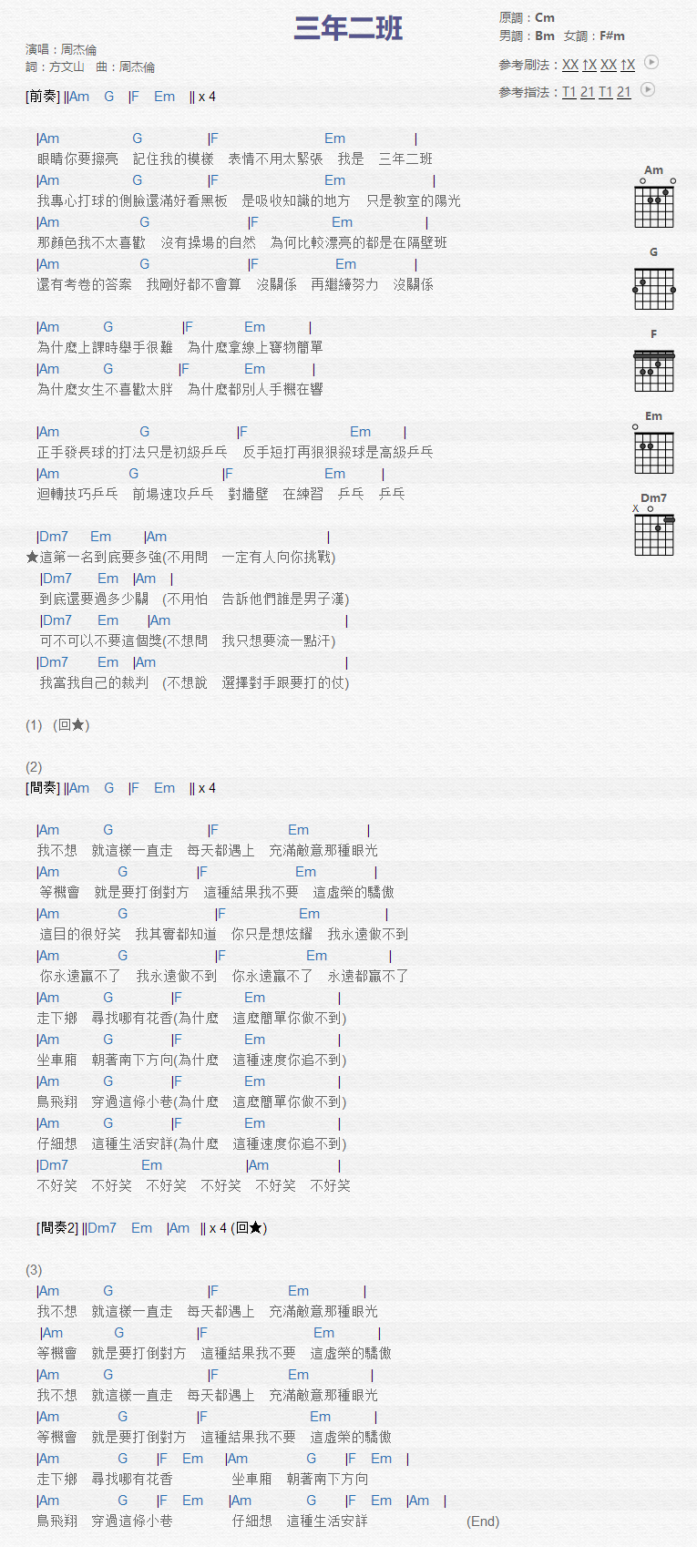 《三年二班吉他谱》_精选校园民谣_吉他图片谱1张 图1