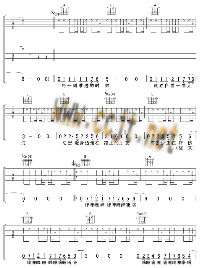 《曾经的你吉他谱》_赵传_E调_吉他图片谱4张 图3