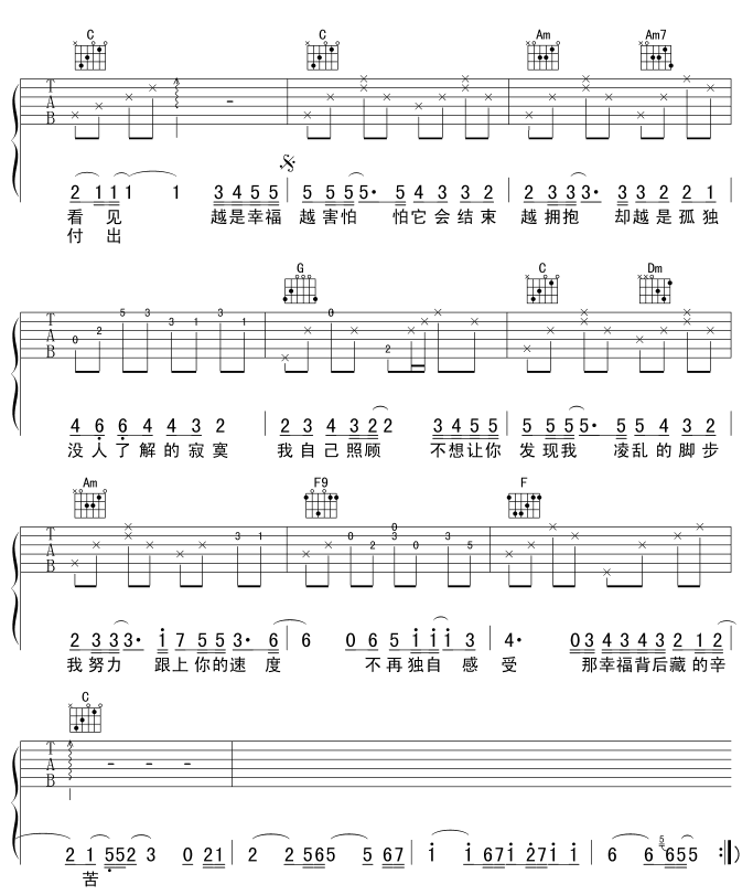 《幸福背后吉他谱》_王心凌_吉他图片谱2张 图2