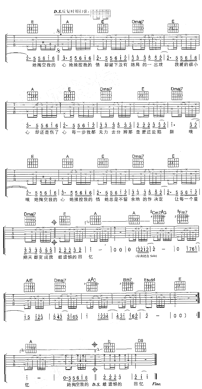 《掏空吉他谱》_陈奕迅_A调_吉他图片谱2张 图2