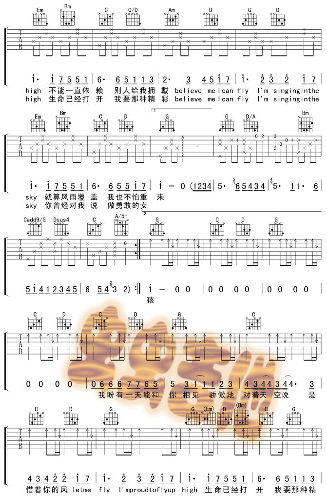 《挥着翅膀的女孩吉他谱》_容祖儿_吉他图片谱3张 图2