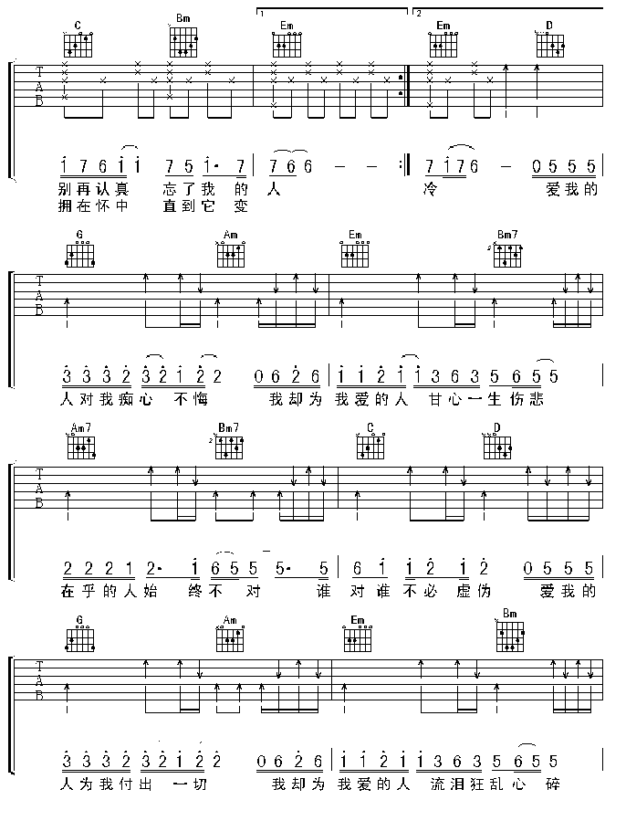 我爱的人吉他谱简单版图片
