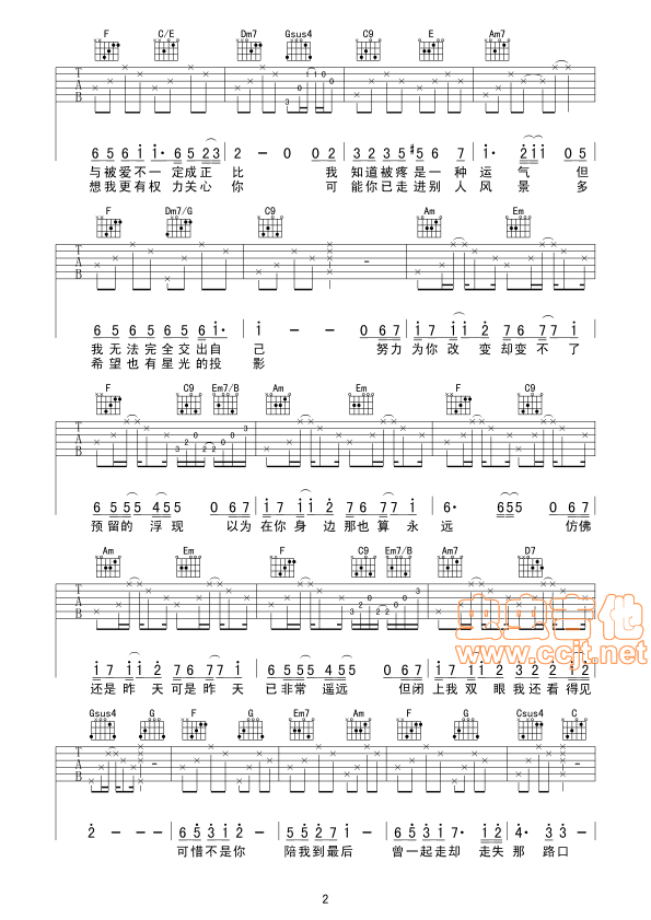 《可惜不是你吉他谱》_梁静茹_吉他图片谱3张 图2