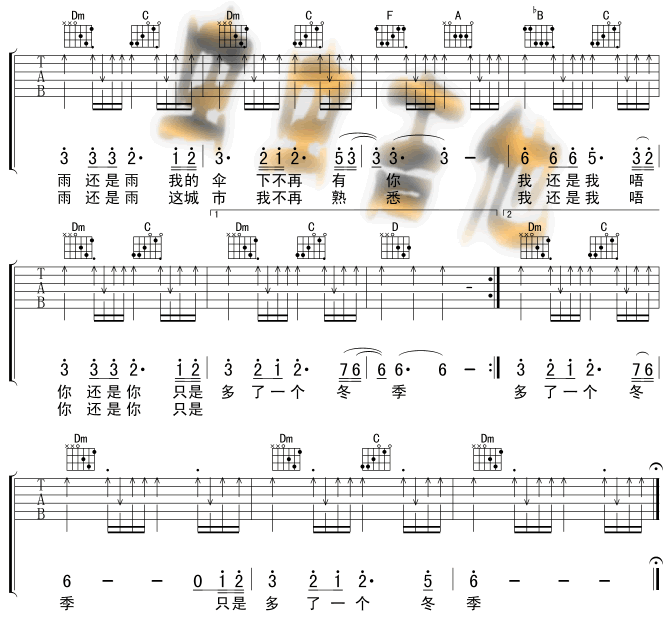 《冬季到台北来看雨吉他谱》_孟庭苇_F调_吉他图片谱2张 图2