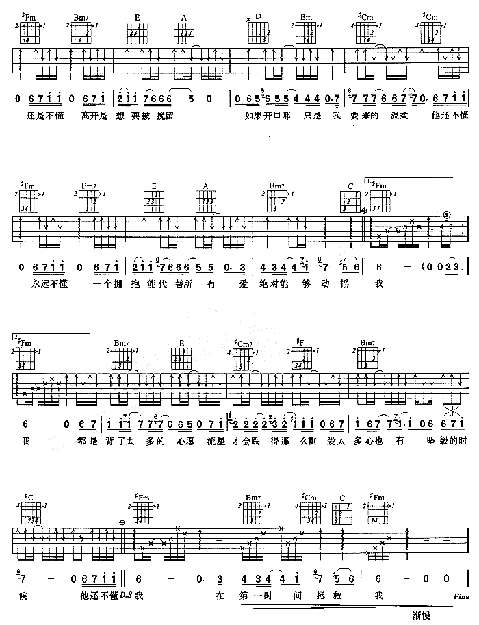 《他还是不懂吉他谱》_S.H.E_A调_吉他图片谱2张 图2