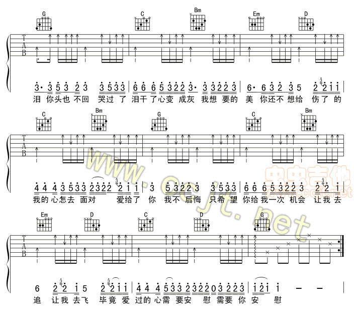 《别说我的眼泪你无所谓吉他谱》_纯音乐合辑_G调_吉他图片谱2张 图2