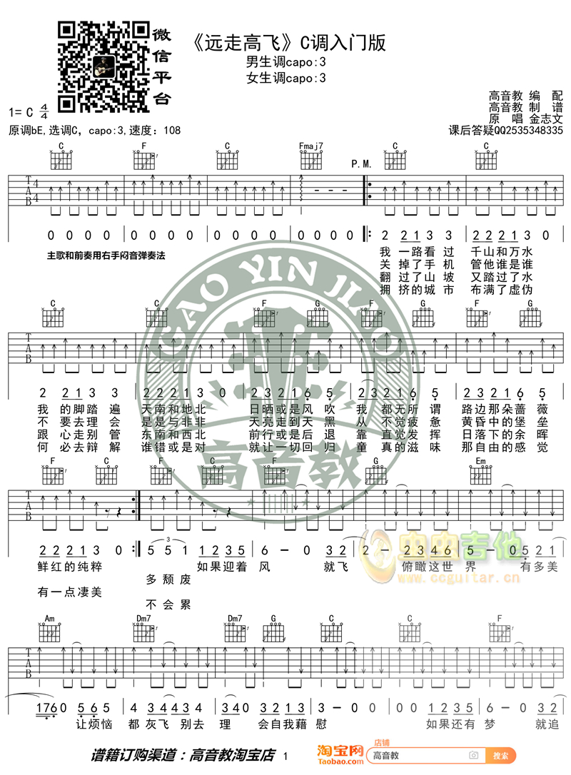 《远走高飞吉他谱》_金志文_吉他图片谱2张 图1