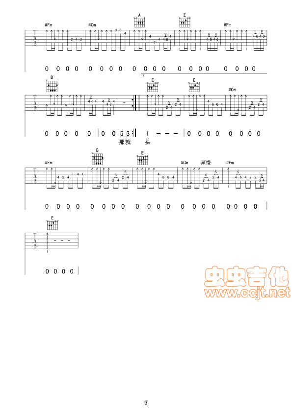《突然的自我吉他谱》_黄小琥_E调_吉他图片谱3张 图3