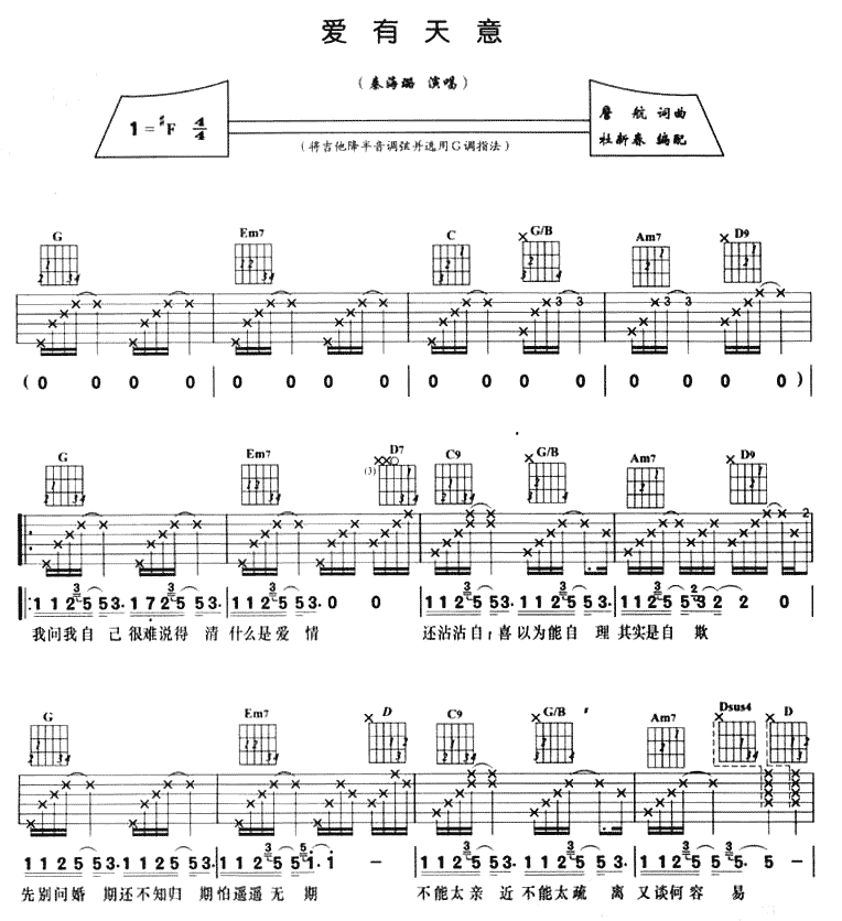 《爱有天意吉他谱》_李健_吉他图片谱2张 图1
