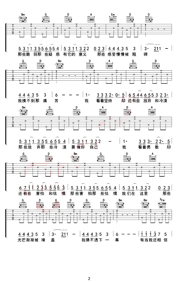 《与火星的孩子对话吉他谱》_阿怡_D调_吉他图片谱4张 图2