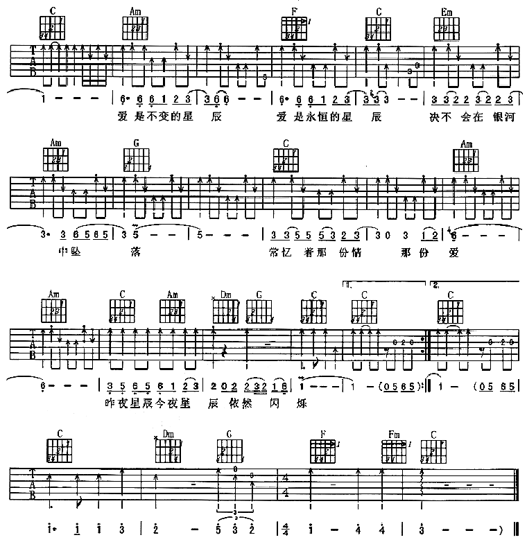 《昨夜星辰吉他谱》_黄凯芹_E调_吉他图片谱2张 图2