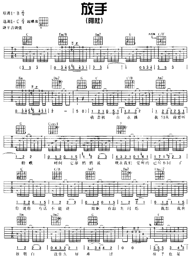 《放手吉他谱》_轮回_吉他图片谱3张 图1