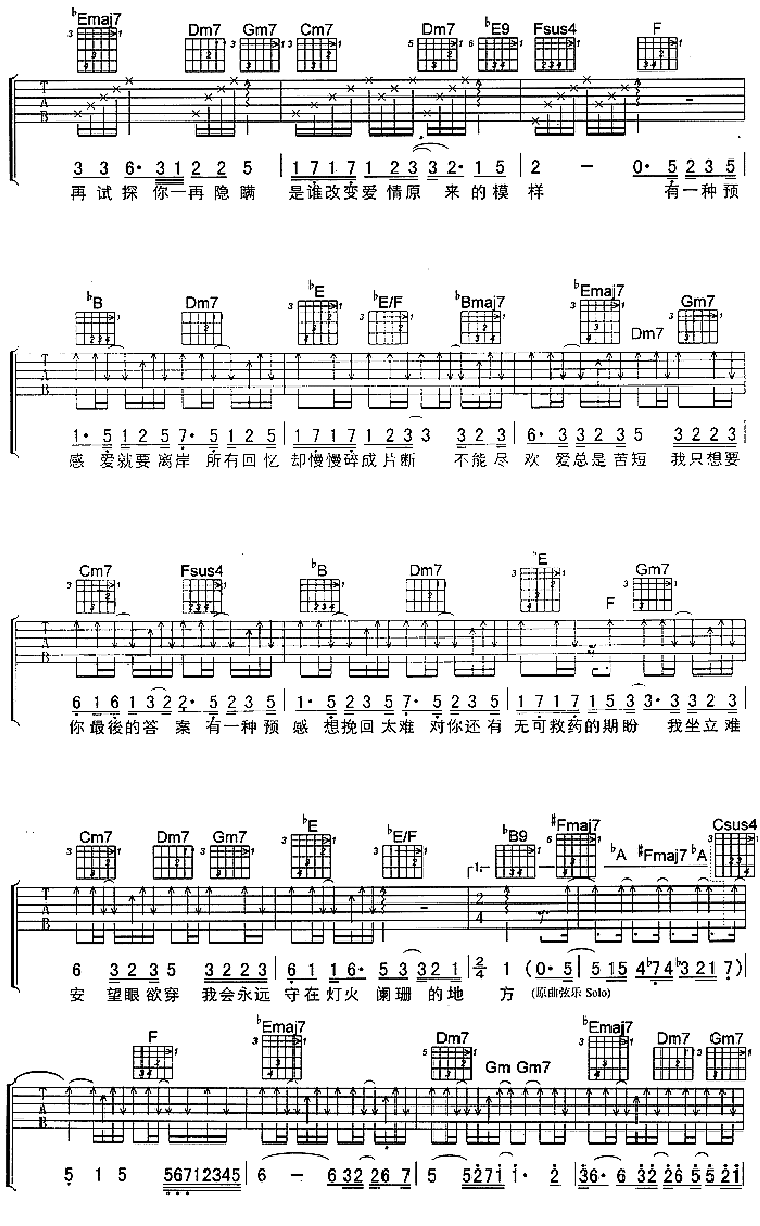 《预感吉他谱》_陈奕迅_B调_吉他图片谱3张 图2