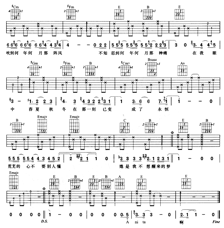 《她的歌吉他谱》_林子祥_E调_吉他图片谱2张 图2