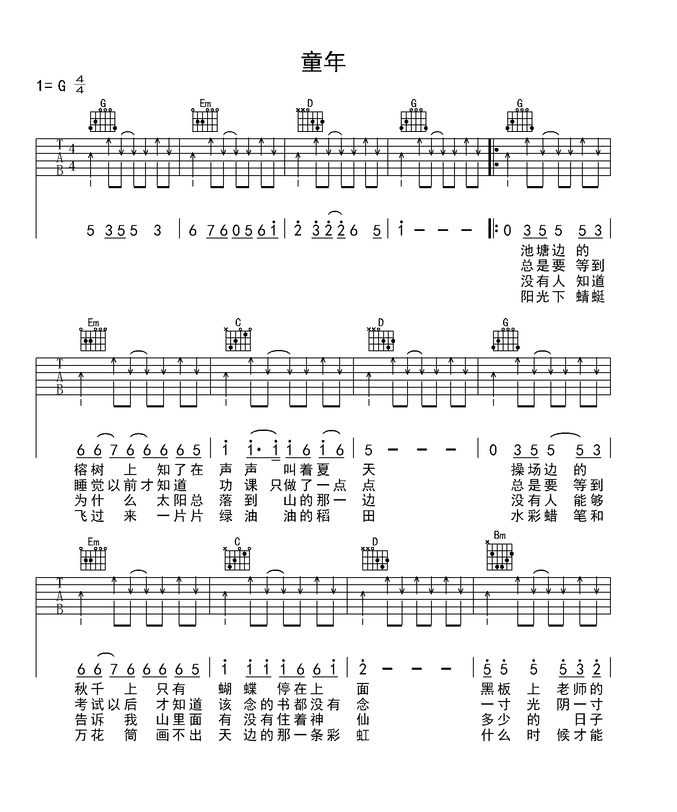 童年吉他譜羅大佑吉他圖片譜2張