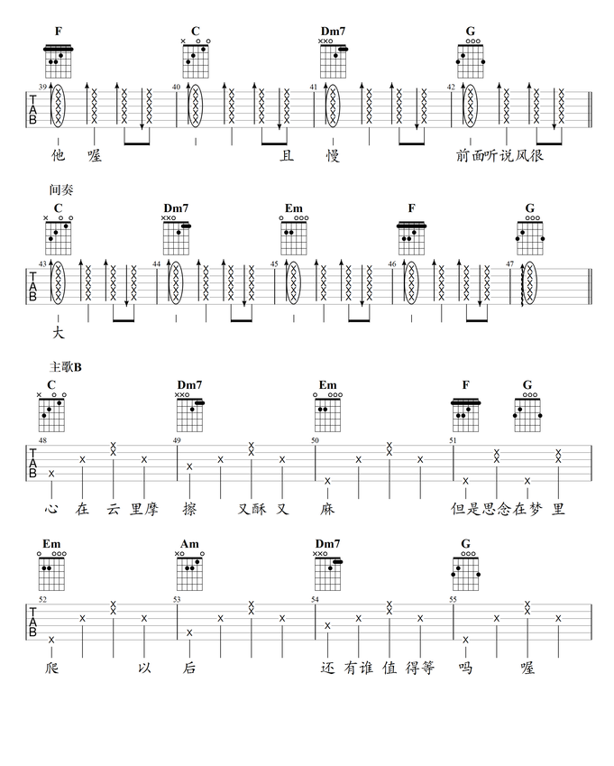 《飞云之下吉他谱》_韩红、林俊杰_吉他图片谱6张 图3