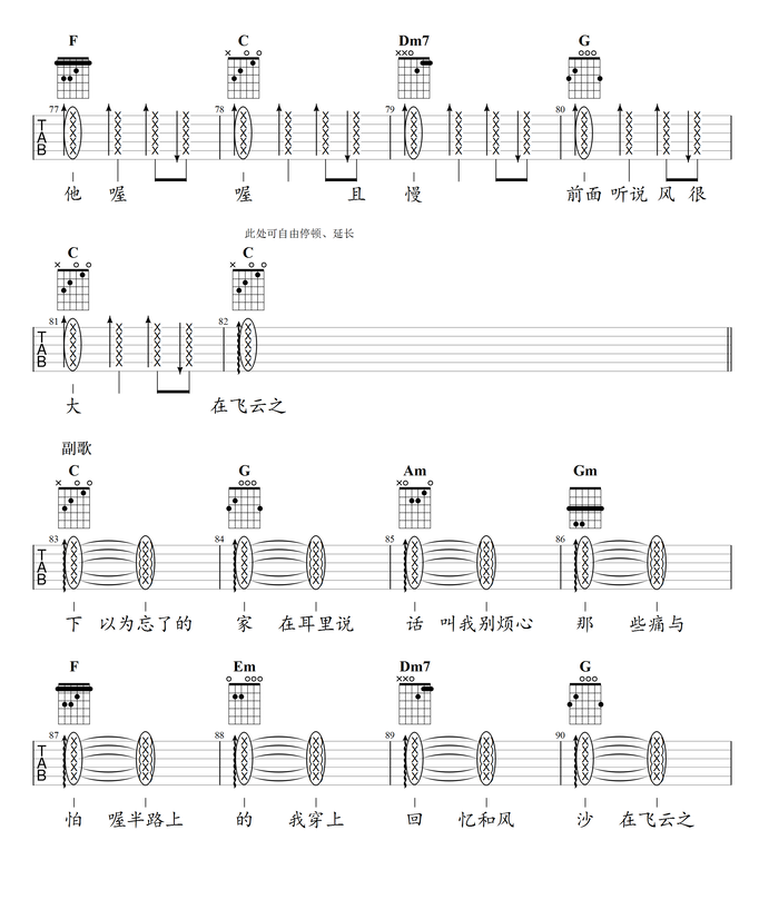 《飞云之下吉他谱》_韩红、林俊杰_吉他图片谱6张 图5