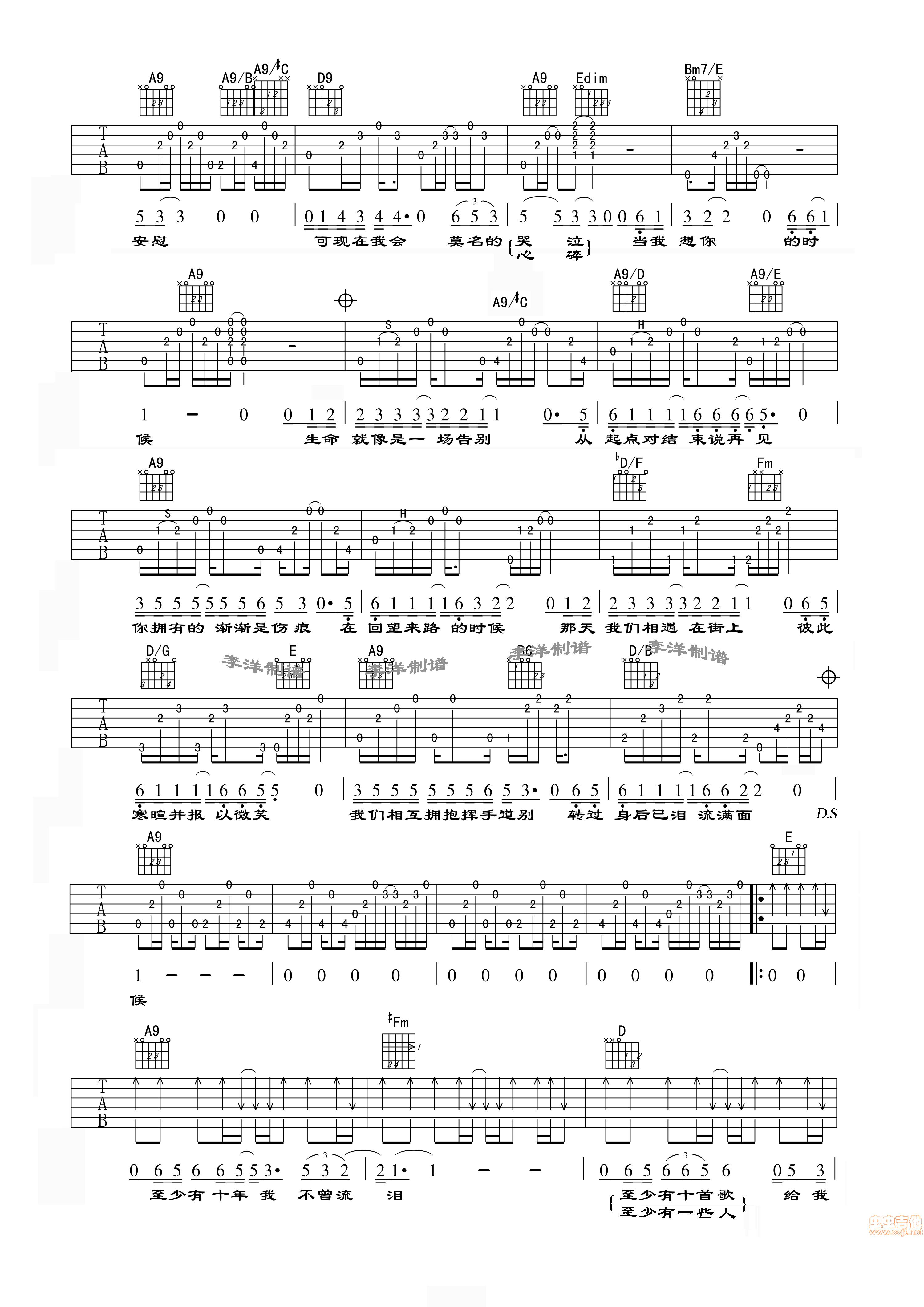 《当我想你的时候吉他谱》_汪峰_A调_吉他图片谱3张 图2