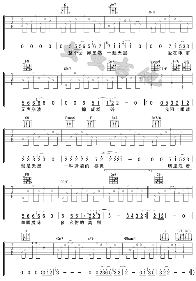 《天黑吉他谱》_孙燕姿_E调_吉他图片谱2张 图2