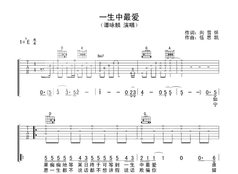 《一生中最爱吉他谱》_EAST  PROJECT_吉他图片谱4张 图1