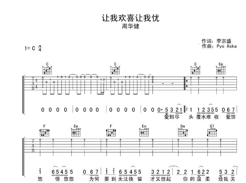 《让我欢喜让我忧吉他谱》_周华健_C调_吉他图片谱5张 图1