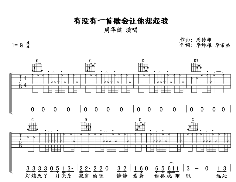 《有没有一首歌会让你想起我吉他谱》_周华健_G调_吉他图片谱7张 图1