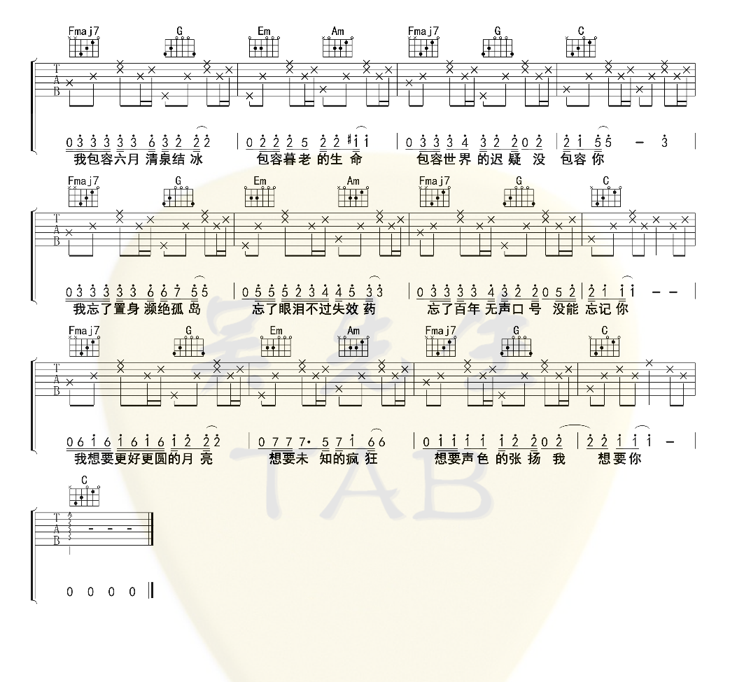 《奇妙能力歌吉他谱》_陈粒_吉他图片谱4张 图4