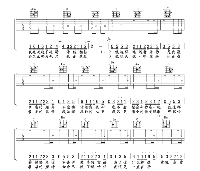 《等不到你吉他谱》_汪苏泷_B调_吉他图片谱5张 图3