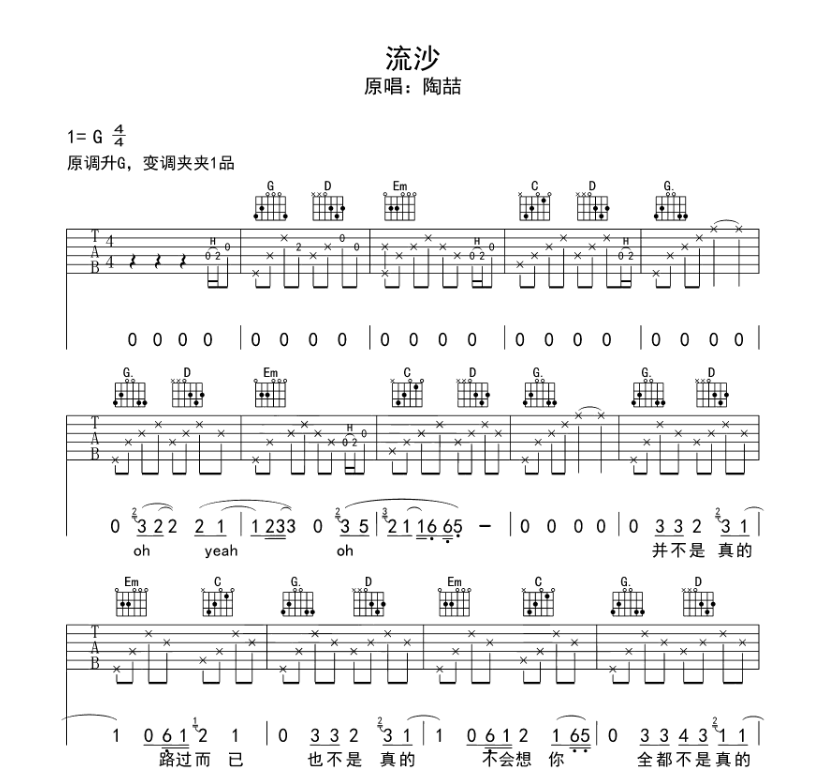 《流沙吉他谱》_陶喆_G调_吉他图片谱8张 图1