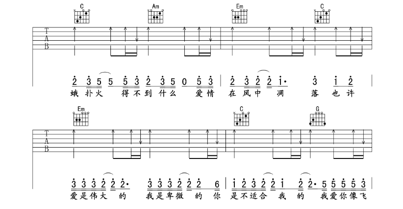 《飞蛾吉他谱》_许嵩你好我叫高丹妮_C调_吉他图片谱8张 图6