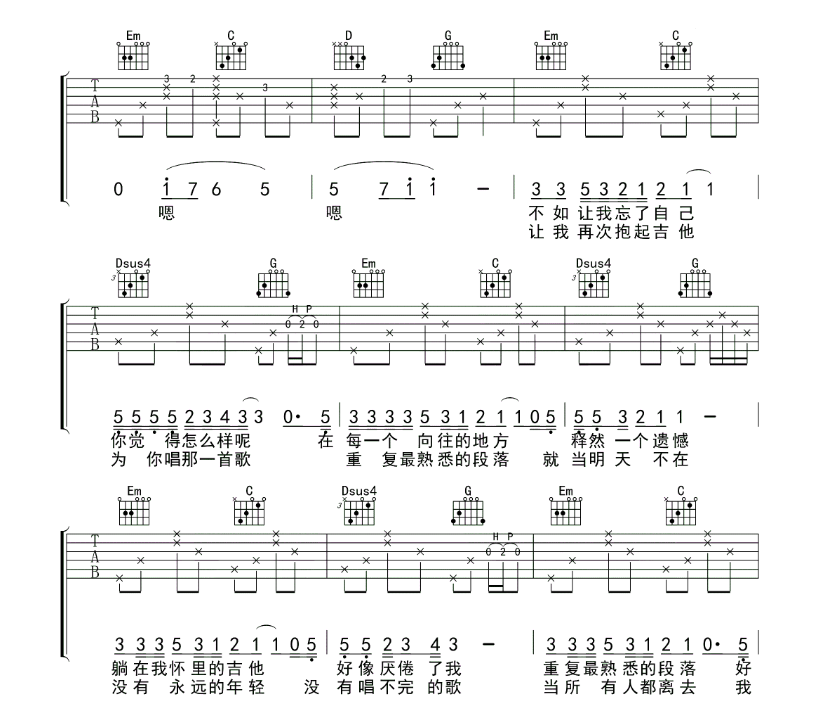 《认真的老去吉他谱》_曹方、张希_G调_吉他图片谱7张 图3