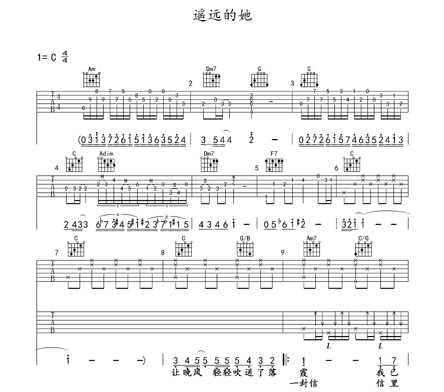 《遥远的她吉他谱》_陈奕迅_吉他图片谱8张 图1