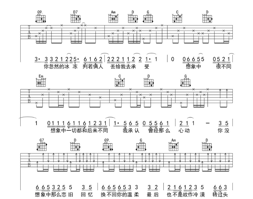《想象之中吉他谱》_许嵩_G调_吉他图片谱4张 图3
