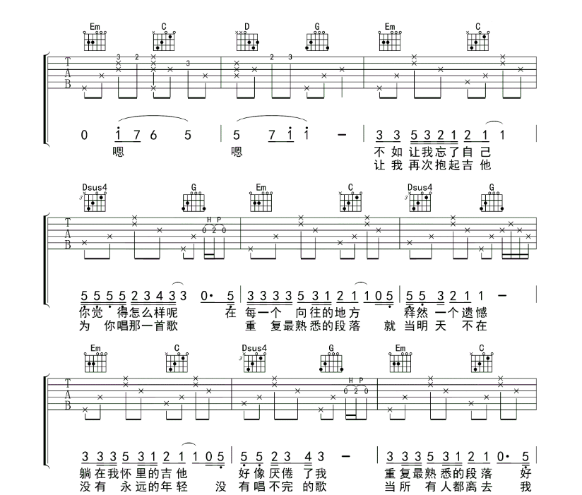 《认真的老去吉他谱》_曹方、张希_G调_吉他图片谱4张 图3
