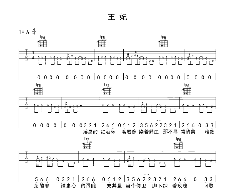 《王妃吉他谱》_萧敬腾_A调_吉他图片谱4张 图1