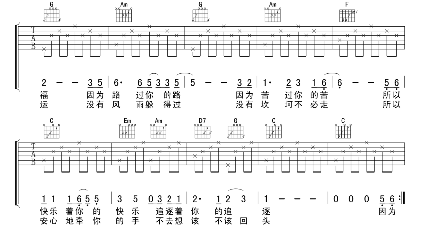 《牵手吉他谱》_苏芮_C调_吉他图片谱3张 图2