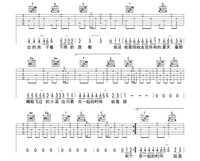 《他说他要陪她走完所有的夏天吉他谱》_susliks_C调_吉他图片谱4张 图3
